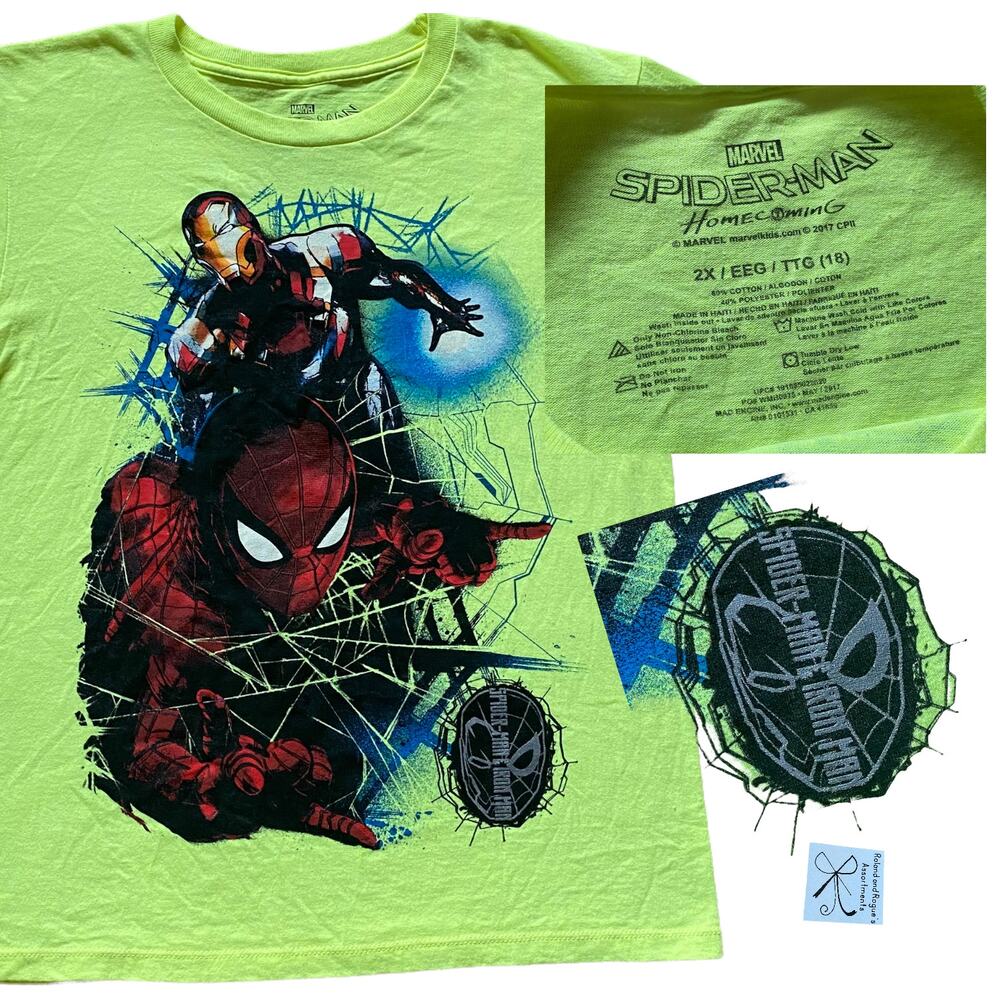 Marvel Spider-man Homecoming 2017 Spider-man Iron Man Kids T-Shirt Sz 2X (18)